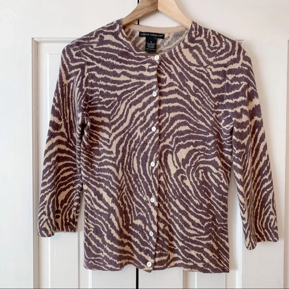 Sarah Spencer Lambswool Angora Zebra Stripe Cardigan Sweater - Picture 1 of 5